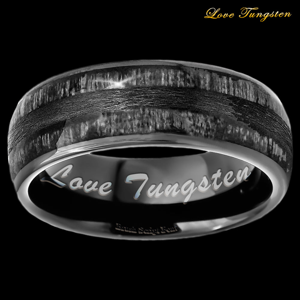 Charcoal Wood Inlay Black IP Plated Tungsten Ring - 8mm