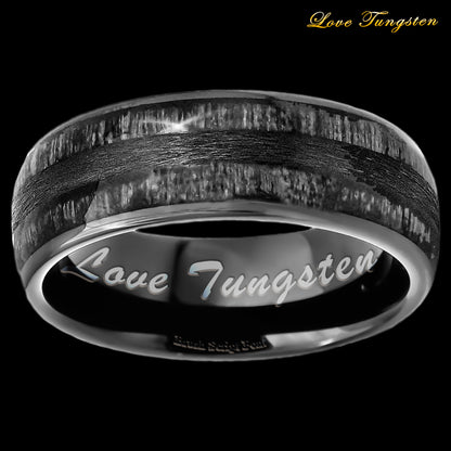 Charcoal Wood Inlay Black IP Plated Tungsten Ring - 8mm
