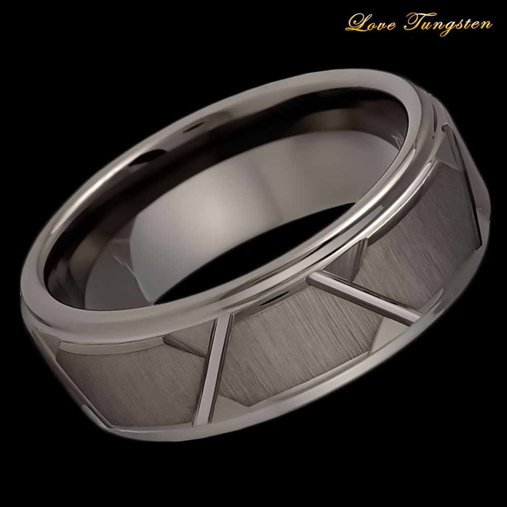 Gun Metal IP Trapezoids Tungsten Ring - 8mm