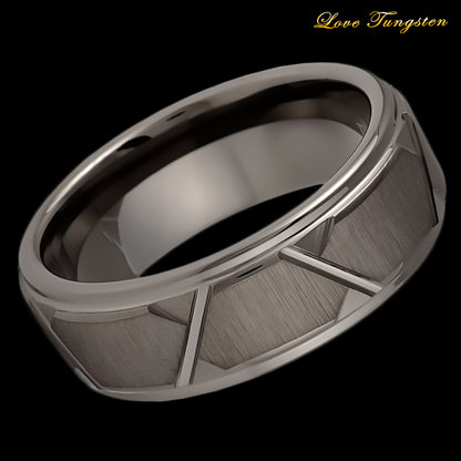 Gun Metal IP Trapezoids Tungsten Ring - 8mm