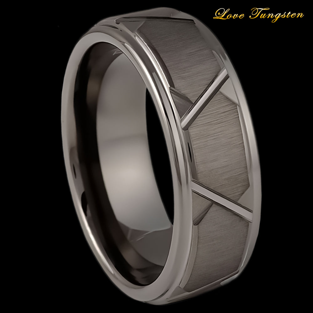 Gun Metal IP Trapezoids Tungsten Ring - 8mm