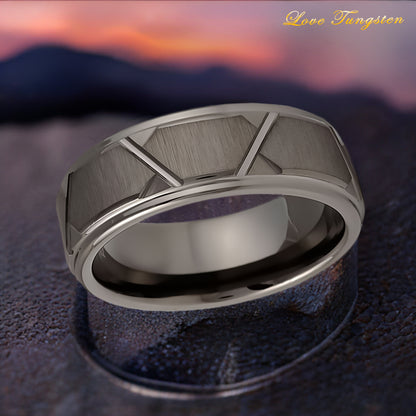 Gun Metal IP Trapezoids Tungsten Ring - 8mm
