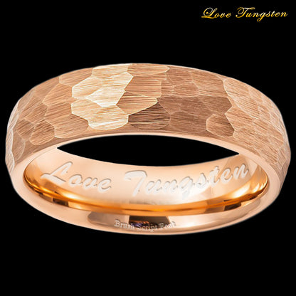 Hammered Brushed Rose Gold IP 6mm Tungsten Ring