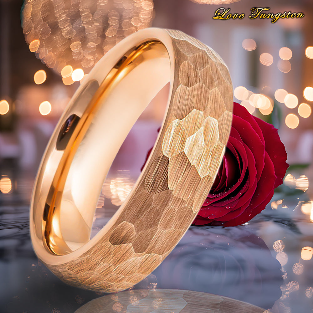 Hammered Brushed Rose Gold IP 6mm Tungsten Ring