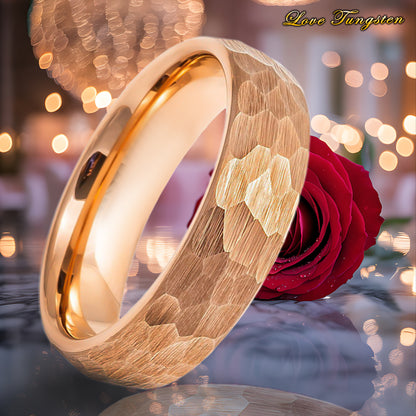 Hammered Brushed Rose Gold IP 6mm Tungsten Ring