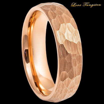 Hammered Brushed Rose Gold IP 6mm Tungsten Ring