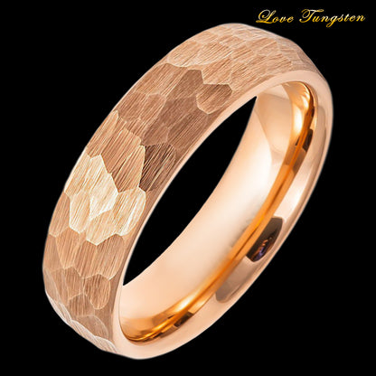 Hammered Brushed Rose Gold IP 6mm Tungsten Ring
