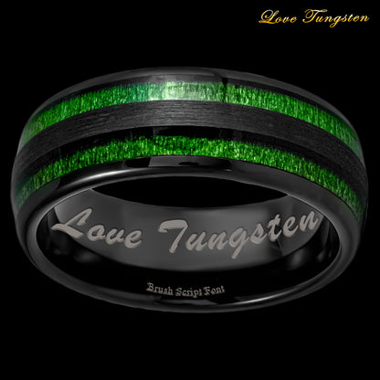 Jade & Black IP Wood Inlay Tungsten Ring - 8mm