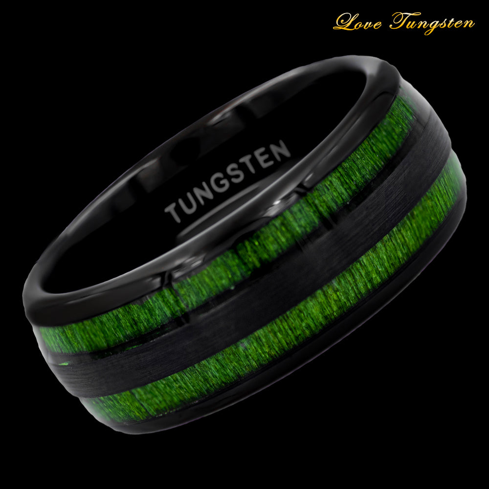 Jade & Black IP Wood Inlay Tungsten Ring - 8mm