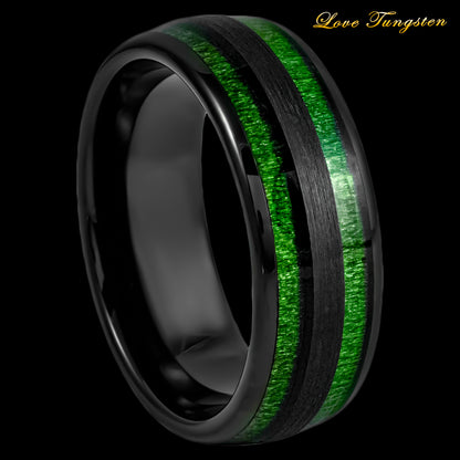 Jade & Black IP Wood Inlay Tungsten Ring - 8mm