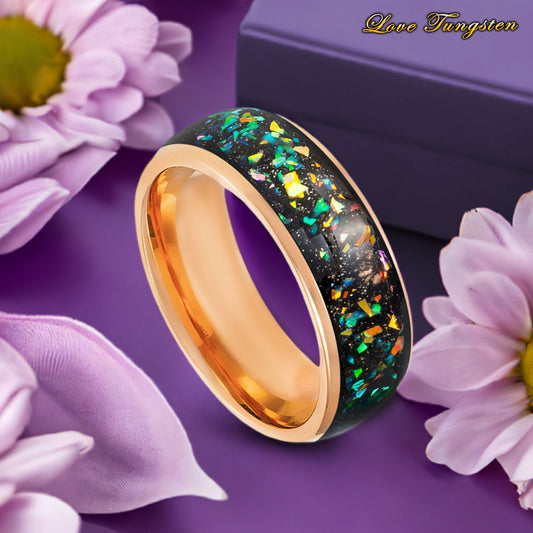 Opal & Abalone Inlay with Rose Gold IP Domed Ring - 8mm