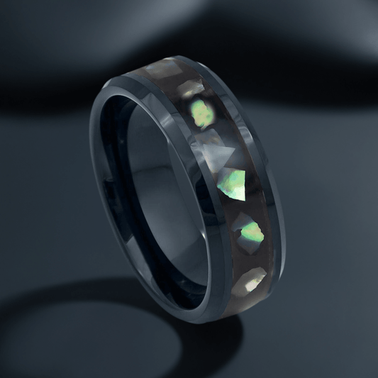 Abalone Shell Inlay & Black IP Resin Tungsten Ring - 8mm - Love Tungsten