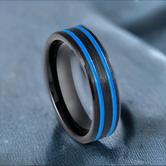 Beveled Edge Black & Blue IP Tungsten Ring - 6mm - Love Tungsten