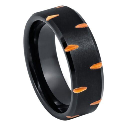 Black & Rose IP Alternating Wedge Cuts Tungsten Ring - 8mm | Bold & Stylish - Love Tungsten