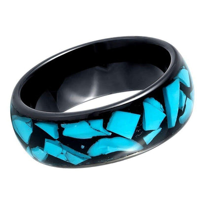 Blue Turquoise Inlay Black IP Tungsten Ring - 8mm - Love Tungsten
