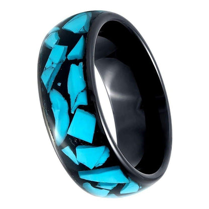 Blue Turquoise Inlay Black IP Tungsten Ring - 8mm - Love Tungsten