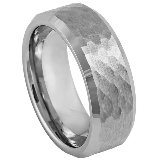 Brushed Honeycomb Finish Beveled Edge Tungsten Ring - 8mm - Love Tungsten