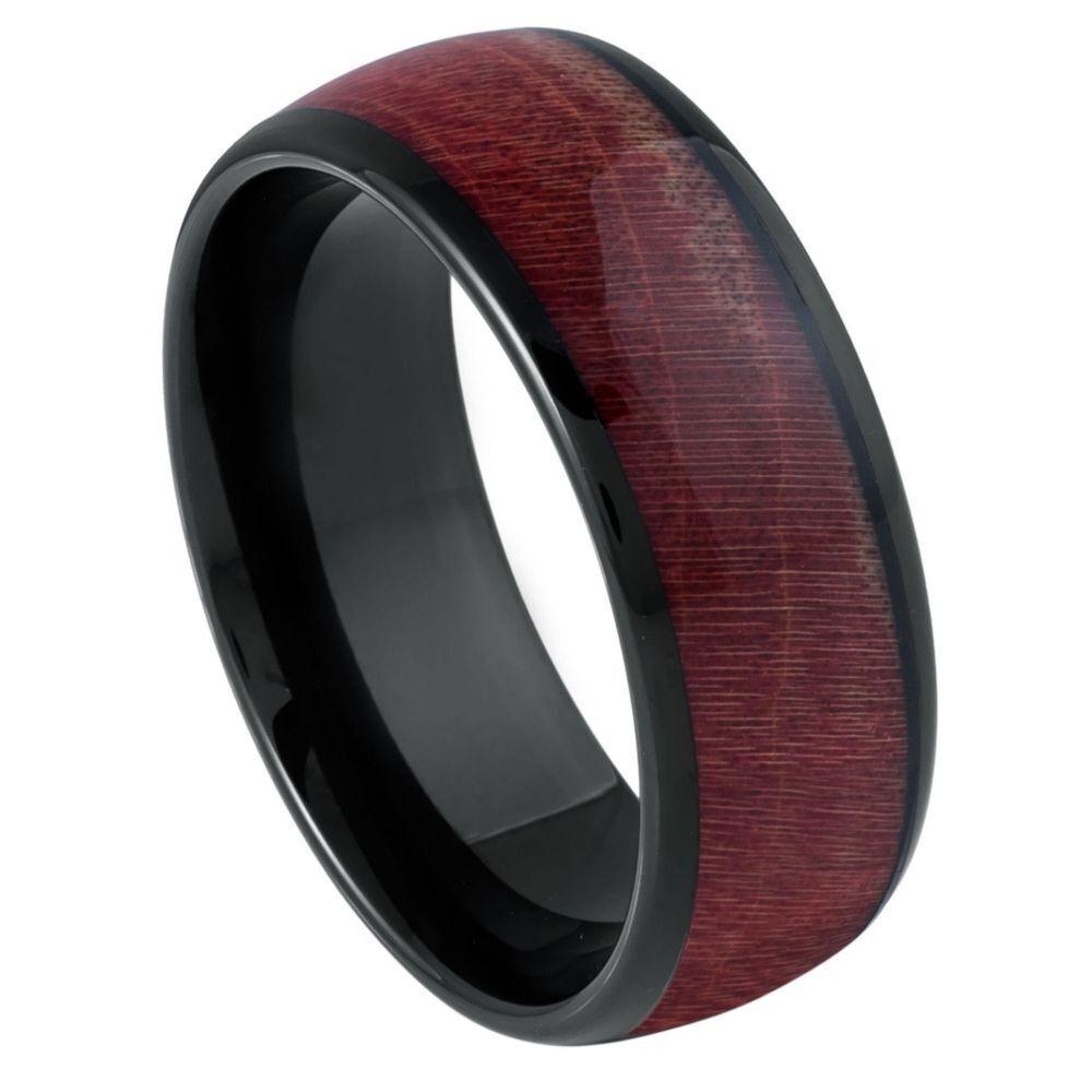 Burgundy Wood Black IP Tungsten Ring - 8mm - Love Tungsten