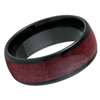 Burgundy Wood Black IP Tungsten Ring - 8mm - Love Tungsten