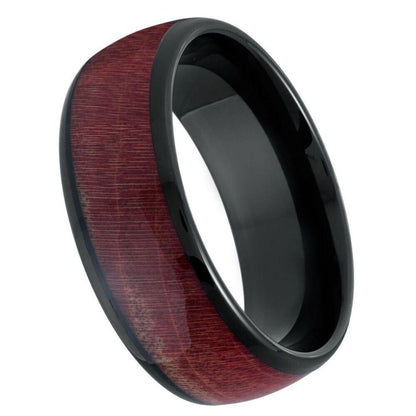 Burgundy Wood Black IP Tungsten Ring - 8mm - Love Tungsten