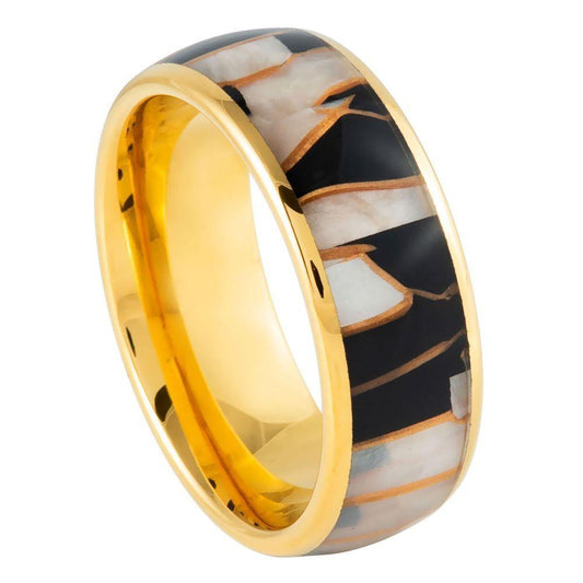 Capiz, Resin & Gold Inlay Yellow IP Tungsten Ring - 8mm - Love Tungsten