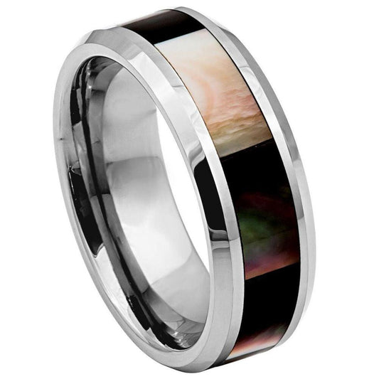 Dark Mother of Pearl Inlay Tungsten Ring - 8mm - Love Tungsten