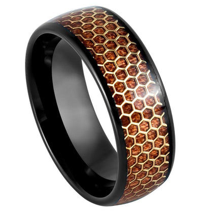 Dome Black IP Rosewood Inlay Tungsten Ring - 8mm - Love Tungsten