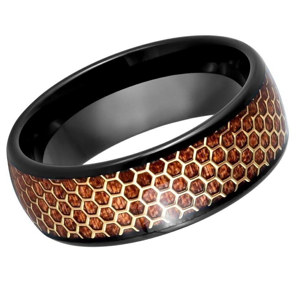 Dome Black IP Rosewood Inlay Tungsten Ring - 8mm - Love Tungsten