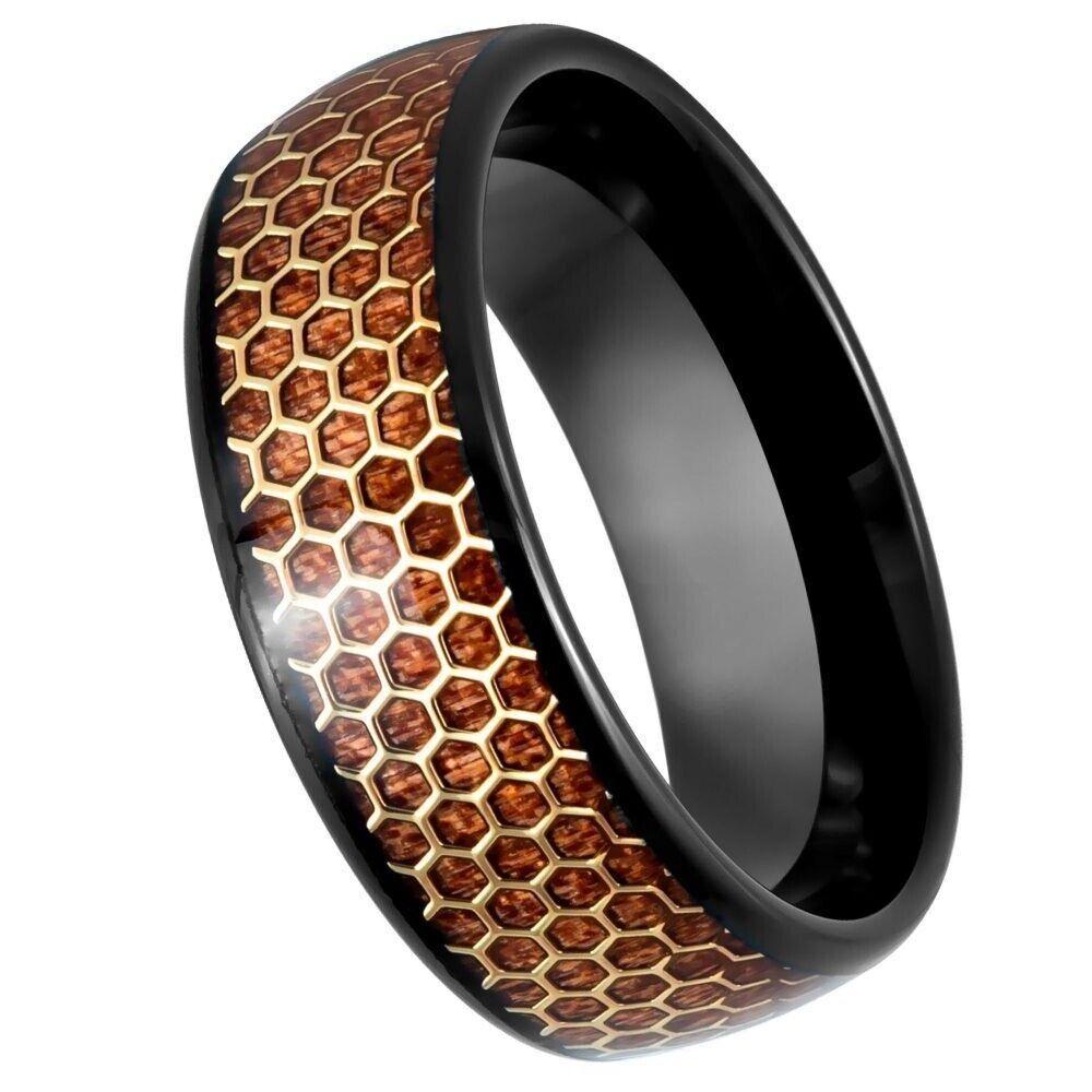 Dome Black IP Rosewood Inlay Tungsten Ring - 8mm - Love Tungsten