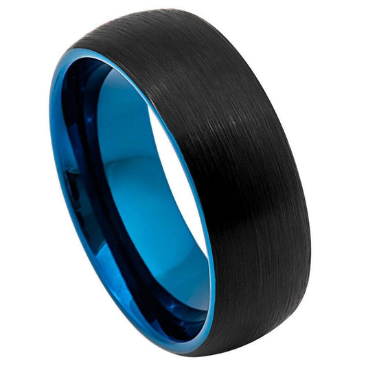Domed Black Outside, Blue Inside IP Tungsten Ring - 8mm - Love Tungsten