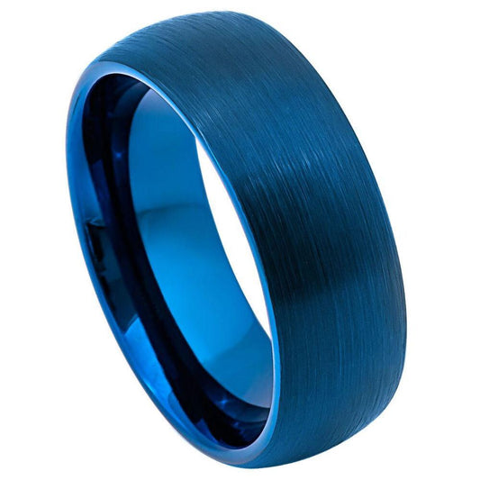 Domed Blue IP Plated Brushed Finish Tungsten Ring – 8 mm - Love Tungsten