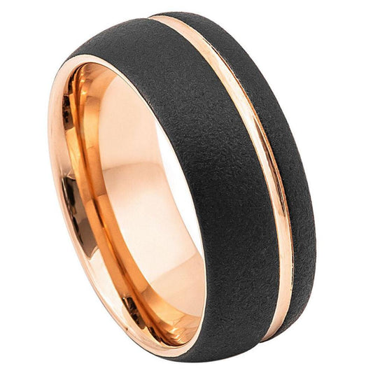Domed Rose Gold & Black IP Tungsten Ring - 8mm - Love Tungsten