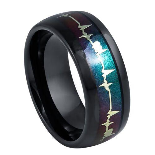 EKG Heartbeat Rainbow Gradient With Black IP Plated Tungsten Ring - 8mm - Love Tungsten