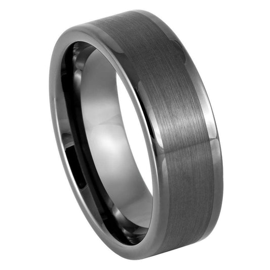Gun Metal IP Pipe Cut Brushed Center High Polished Flat Edged Tungsten-8mm - Love Tungsten