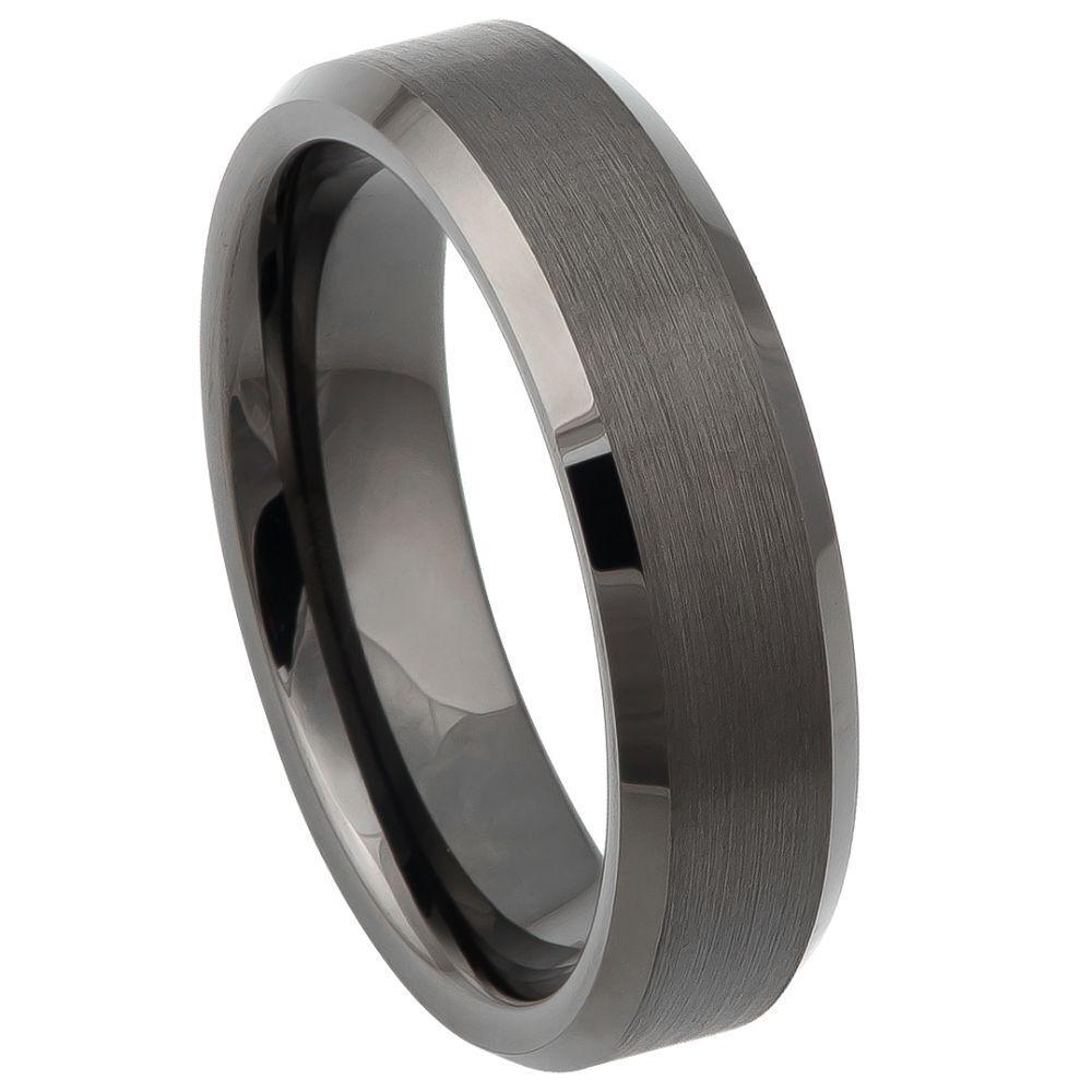 Gun Metal IP Plated Brushed Center High Polish Beveled Edge Tungsten Ring – 6 mm - Love Tungsten