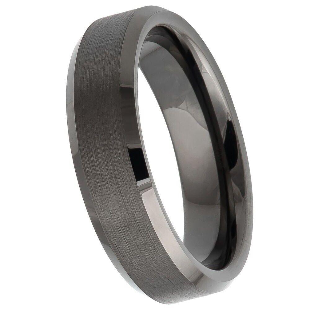 Gun Metal IP Plated Brushed Center High Polish Beveled Edge Tungsten Ring – 6 mm - Love Tungsten