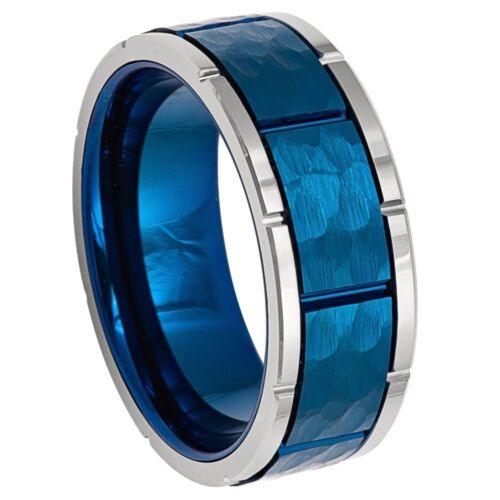 High Polished Beveled Edge Tungsten Ring with Notches & Black IP Plating - 8mm - Love Tungsten