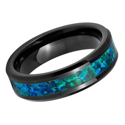 Opal Inlay Black IP Plated Tungsten Ring - 6mm - Love Tungsten