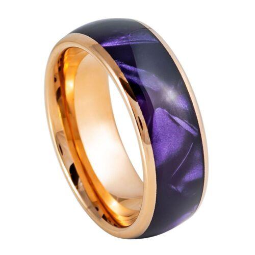 Purple Cowrie Inlay & Yellow Gold IP Plated Tungsten Ring - 8mm - Love Tungsten