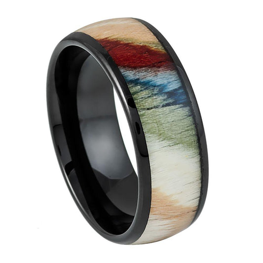 Stunning Black IP Colorful Dyed Rosewood Inlay - 8mm - Love Tungsten