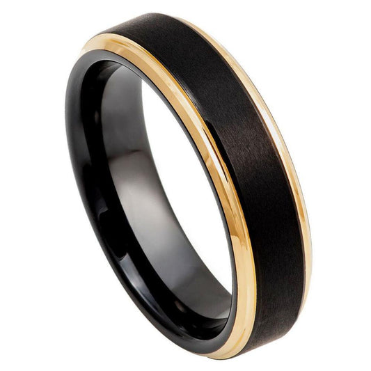 Two-Tone Black and Yellow Gold IP Tungsten Ring - 6mm - Love Tungsten
