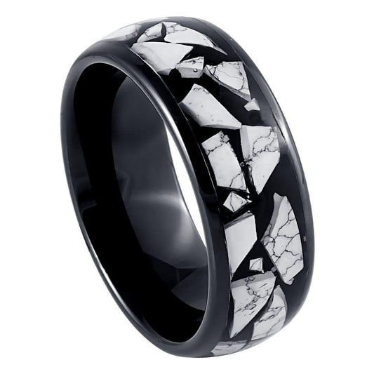 White Turquoise Inlay Black IP Tungsten Ring - 8mm - Love Tungsten