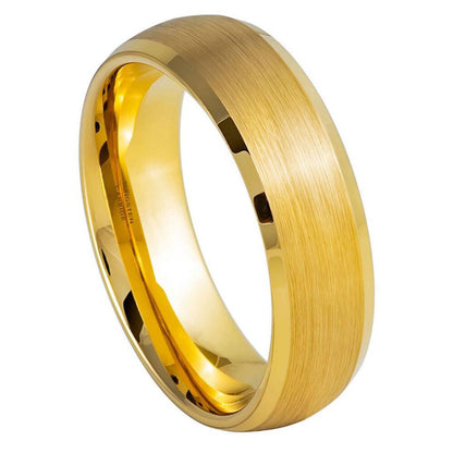 Women's Yellow IP Brushed Center Domed Tungsten Ring - 6mm - Love Tungsten