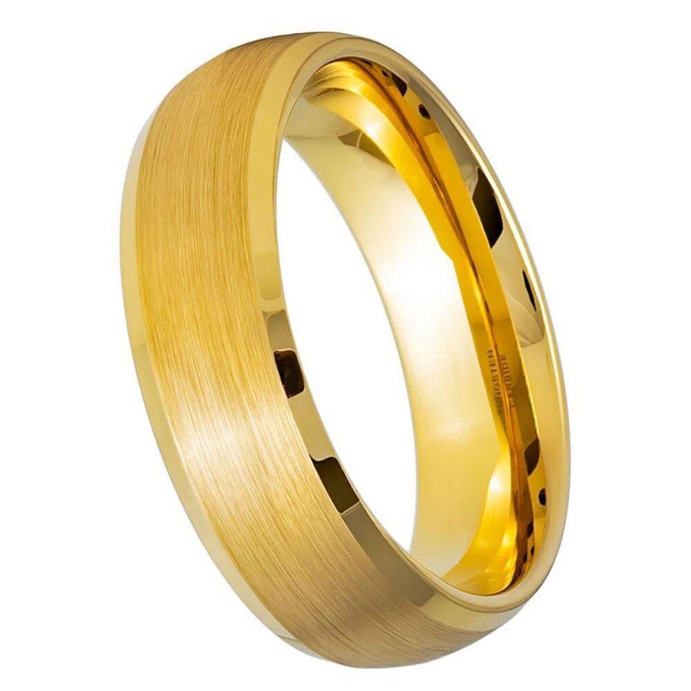 Women's Yellow IP Brushed Center Domed Tungsten Ring - 6mm - Love Tungsten